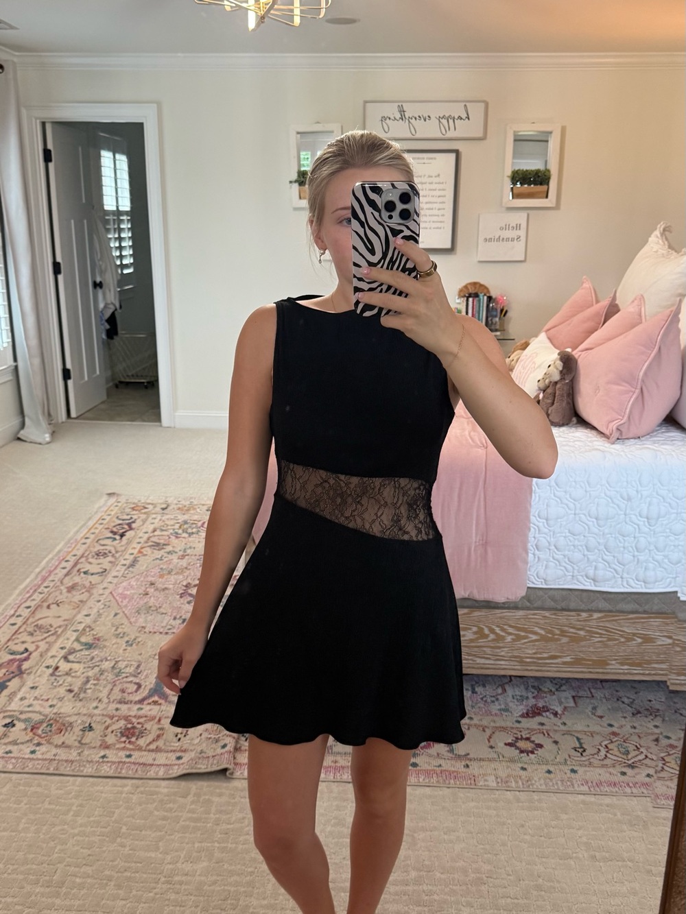 Zara Black Mini Dress with Lace Waist Panel